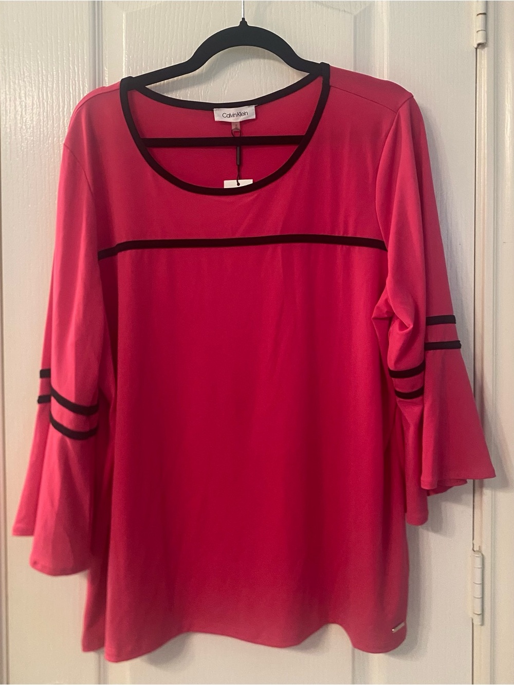 Calvin Klein Hot Pink Bell Sleeve Top with Black Trim